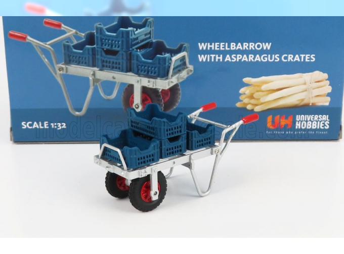 ACCESSORIES Wheelbarrow With 4x Asparagus Crates, Silver Blue