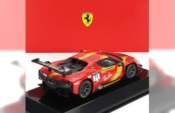 FERRARI 296 Gt3 3.0l Twin Turbo V6 №71 Racing (2023) - Con Vetrina - With Showcase, Red Yellow