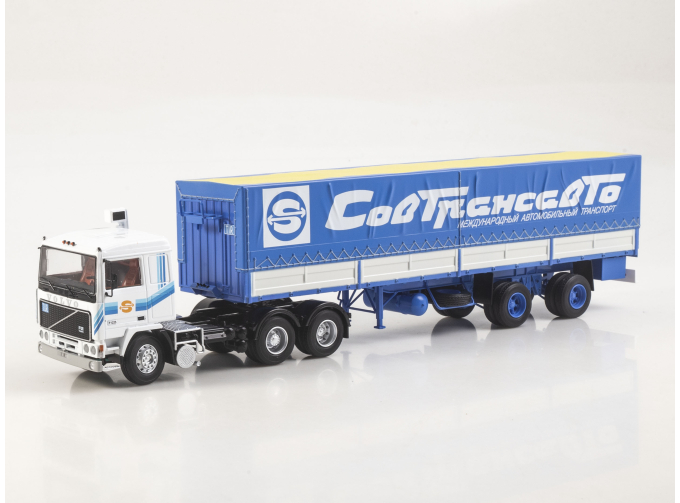 VOLVO F12 с полуприцепом Fruehauf Savoyarde Совтрансавто, белый / синий