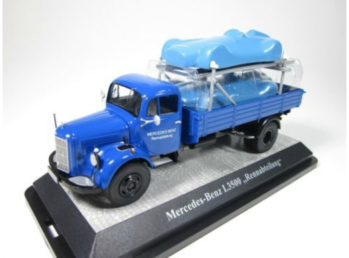 MERCEDES-BENZ L3500 pick up with 2 Mercedes Monoposto 1956, blue