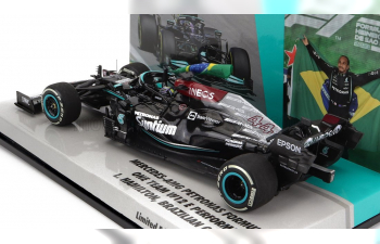 MERCEDES-BENZ GP F1 W12 Mercedes M12 Eq Power+ Team Amg Petronas Motorsport Formula One N 44 Winner Brazilian Gp (with Flag) 2021 Lewis Hamilton, Black Green