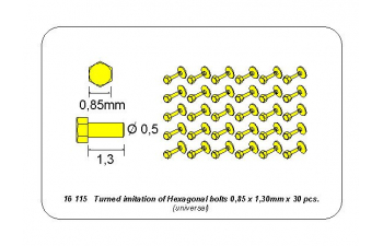 Turned imitation of Hexagonal bolts 0,85 x 1,30 mm x 30 pcs