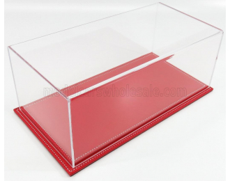 VETRINA DISPLAY BOX Maranello Base In Pelle Rossa - Leather Base Red - Lungh.lenght Cm 32.5 X Largh.width Cm 16.5 X Alt.height Cm 12.5 (altezza Interna 11.5 Cm ), Plastic Display