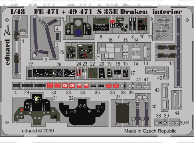 Цветное фототравление для S 35E Draken interior S. A.