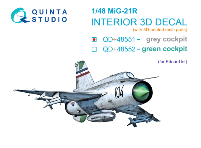 Декаль интерьера кабины МиГ-21Р, серые панели (Eduard) (с 3D-печатными деталями)
