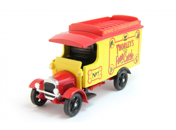 THORNYCROFT Van with Rooftrack "Thorley's Food for Cattle" (1929), yellow / red