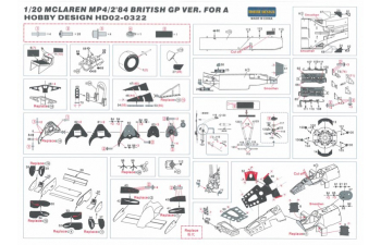 Набор для доработки Mclaren MP4/2 '84 British GP VER. Detail-UP Set для моделей A （PE+Metal parts+Resin）