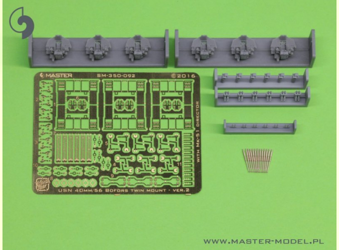 USN 40 мм / 56 Bofors twin mount ver.2 / с директором Mk-51 - (смола, полиэтилен и точеные детали) - (6шт)