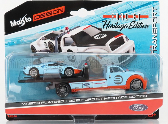 FORD Ramp Truck Wrecker With Ford Gt №9 Heritage Edition (2019), Orange Light Blue