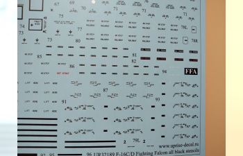 Декаль F-16C/D Fighting Falcon с тех. надписями, чёрная версия, FFA (удаляемая лаковая подложка)