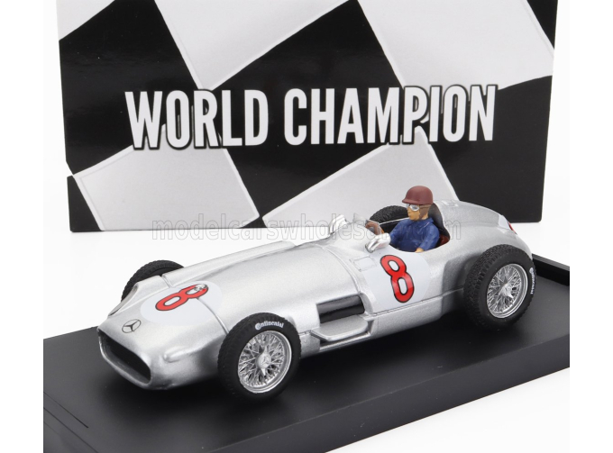 MERCEDES-BENZ F1 W196 №8 World Champion Winner Dutch Gp (1955) Juan Manuel Fangio - With Driver Figure, Silver