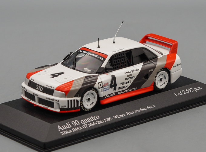 AUDI 90 Quattro Mid-Ohio 200km IMSA GT Winner: H.-J.Stuckn (1989), white / grey / red