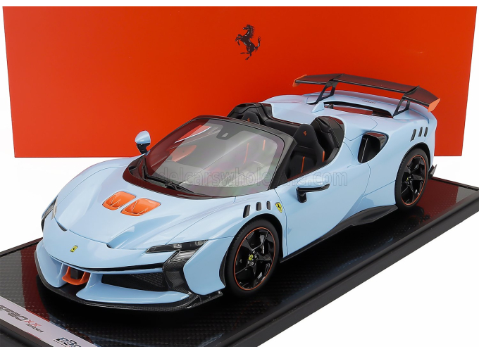 FERRARI Sf90 Xx Stradale Spider (2024) - Con Vetrina - With Showcase, Azzurro La Plata - Light Blue Orange