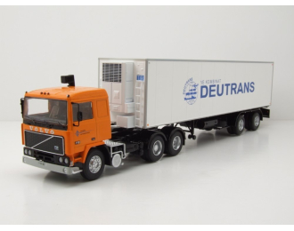 VOLVO F12 Truck With Trailer Deutrans 1980, orange / white