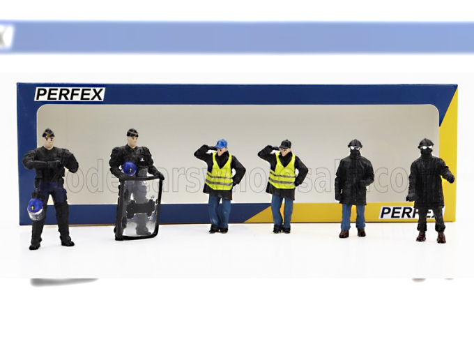 FIGURES Set 6x Police Gendarmes & Manifestants Gilets Jaunes Yellow Paris, Black Blue Yellow