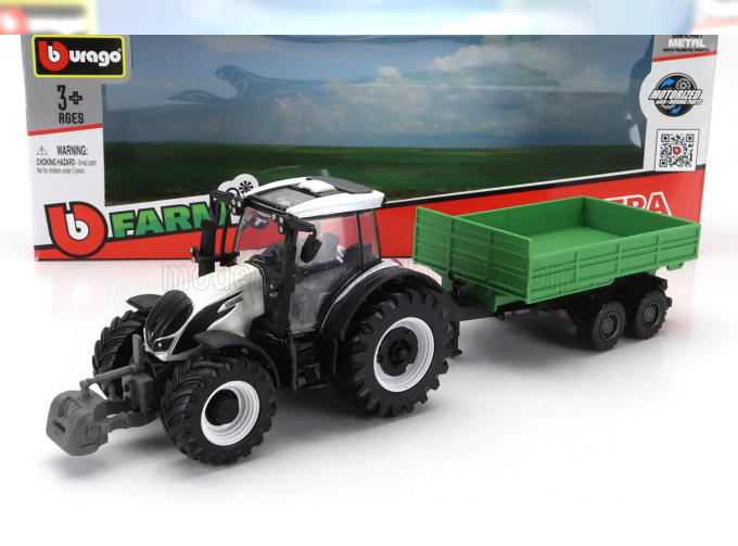 VALTRA N174 Tractor With Tipping Trailer (2017), White Black Green