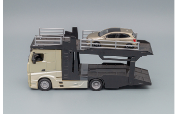 MERCEDES-BENZ Actros 2545 Gold Beige Car Transporter Truck with Volkswagen Polo Grey