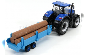 NEW HOLLAND T7hd Tractor With Trailer Trunk Transport - Trasporto Tronchi, Blue