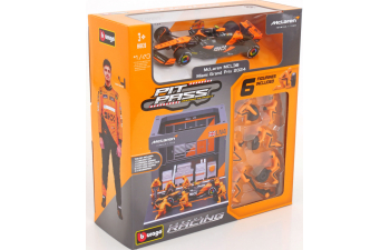 McLAREN MCL38 diorama garage pit-stop team Mclaren №4 season (2024) Lando Norris with crew figure and accessories - orange black (2024)