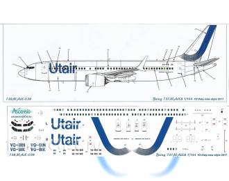 Декаль на самолёт Boeng 737-8 MAX UtAr (new colors 2017)