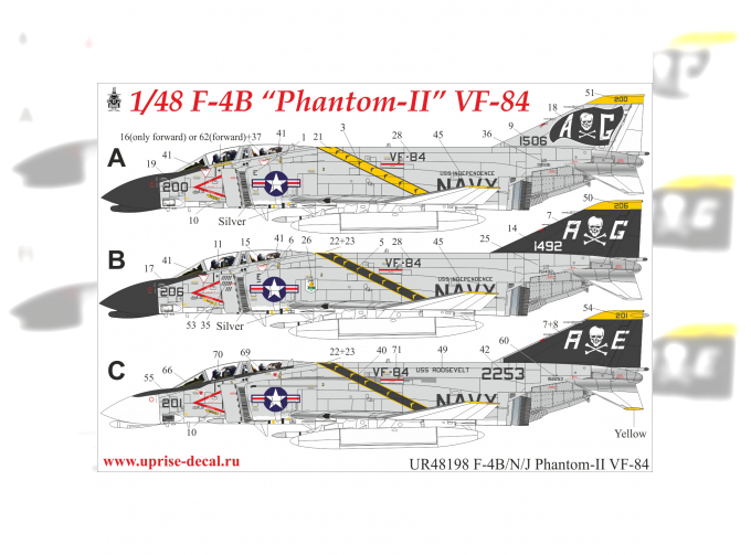 Декаль для F-4B/N/J Phantom-II VF-84 (удаляемая лаковая подложка)