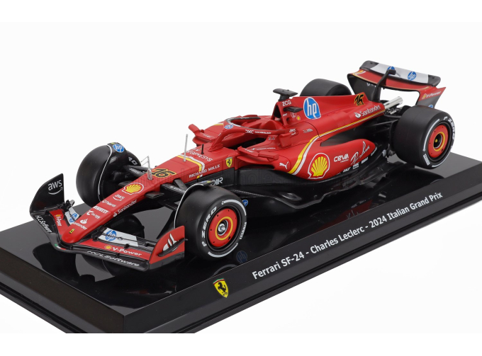 FERRARI F1 Sf-24 Team Scuderia Ferrari №16 Winner Monza Italy Gp (2024) Charles Leclerc - Con Vetrina - With Showcase, Red Black