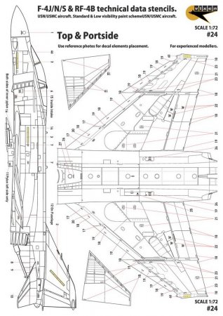 Декаль F-4J/N/S & RF-4B technical data stencils. USN/USMC aircraft. Standard & Low visibility paint scheme. For 3 Aircraft