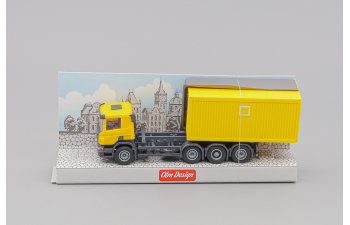 SCANIA P 8х2/4 контейнеровоз 20" с контейнером-бытовкой, жёлтый