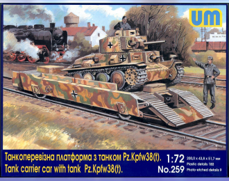 Сборная модель Немецкий легкий танк Pz.Kpfw 38(t) (Прага) на железнодорожной платформе