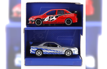 NISSAN Set 2x Fast & Furious - Skyline Gt-r (2002) - Mitsubishi Lancer Evolution Ix (2006), Red Silver Blue