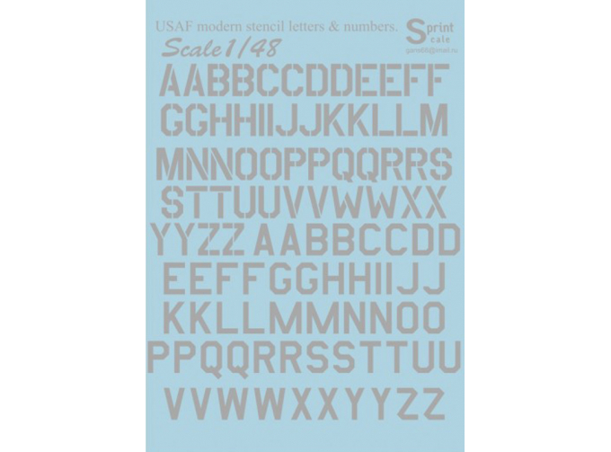 USAF modern stencil letters and numbers». Grey.The complete set 1,5 leaf. Wet decal