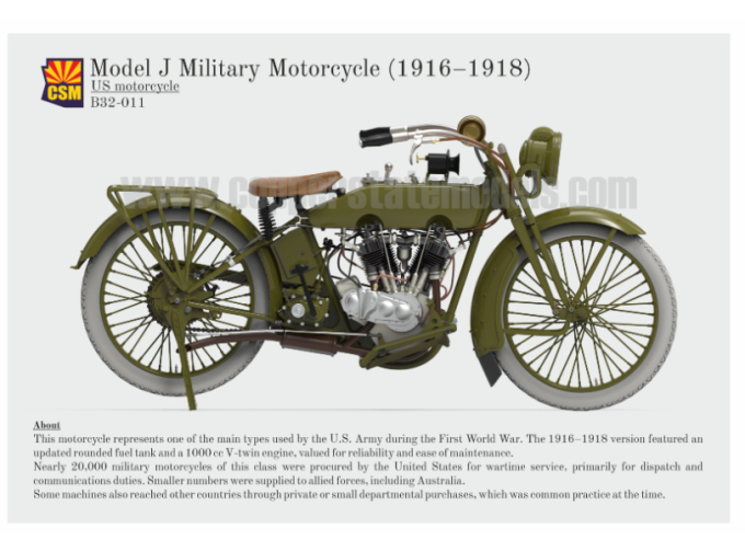 Сборная модель военный мотоцикл US Model J, 1916-1918 гг.