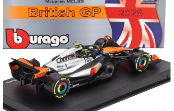 McLAREN F1 Mcl39 Team Mclaren №4 World Champion Winner Silverstone British Gp (2025) Lando Norris - With Pilot And Showcase, Orange Chrome Black