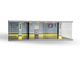 VETRINA DISPLAY BOX Diorama Parcheggio Secondo Piano - Parking P2 Yellow Floor - Cars Not Included - Lungh.lenght Cm 43.0 X Largh.width Cm 25.0 X Alt.height Cm 14.0, Various