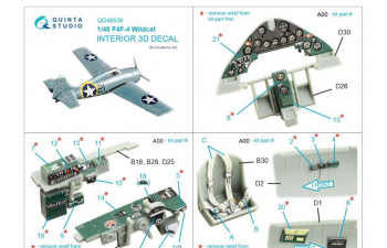 3D Декаль интерьера кабины F4F-4 Wildcat (Academy)