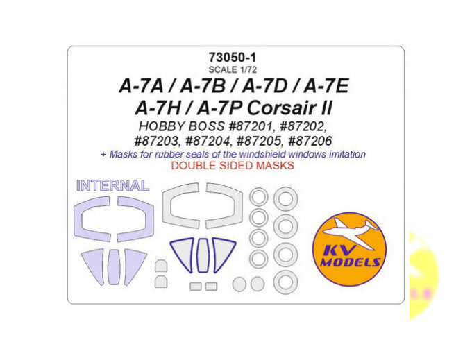 Маска окрасочная двухсторонняя A-7A / A-7B / A-7D / A-7E / A-7H / A-7P Corsair II (HOBBY BOSS #87201, #87202, #87203, #87204, #87205, #87206) + маски на диски и колеса