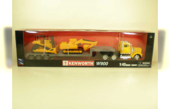 KENWORTH W900 1979 платформа со строительной техникой, желтый