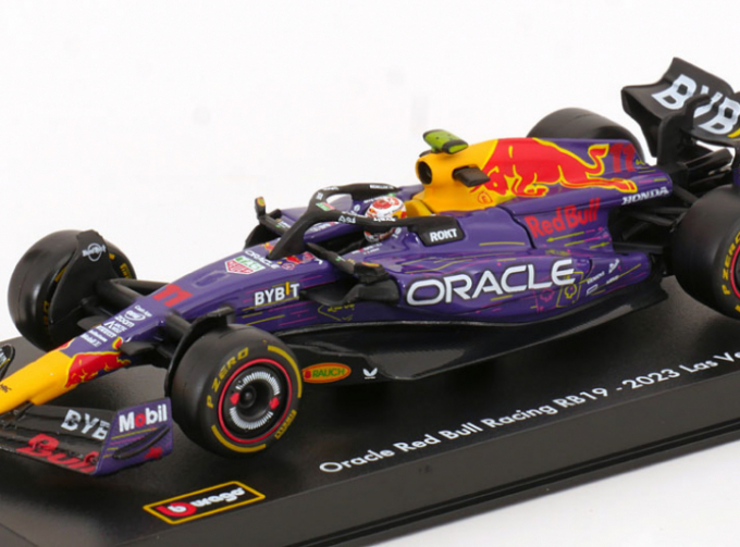 RED BULL F1 Rb19 Team Oracle Red Bull Racing №11 3rd Las Vegas Usa Gp (2023) Sergio Perez - With Pilot And Showcase, Purple Yellow Red