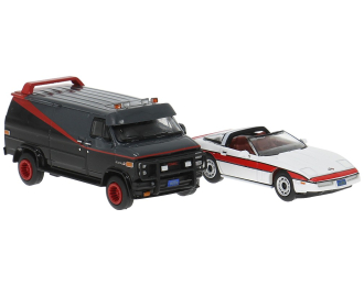 Набор GMC Vandura (1983), grey / black & CHEVROLET Corvette C4 (1983), white / red