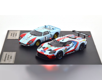 FORD Set 2x Gt Ford Ecoboost 3.5l Turbo V6 Team Ford Chip Ganassi Usa №69 5th Lmgte Pro Class 24h Le Mans (2019) R.Briscoe - S.Dixon - R.Westbrook + Gt40 Mk 7.0l V8 Team Shelby American Inc. №1 2nd (but Really Winner) 24h Le Mans (1966) K.Miles - D.Hulme, Light Blue Red
