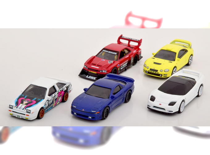 MOUNTAIN DRIFTERS SET Toyota AE86, Mitsubishi 3000 GT, Honda NSX, Nissan Skyline LB Works Toyota Celica in Container packaging