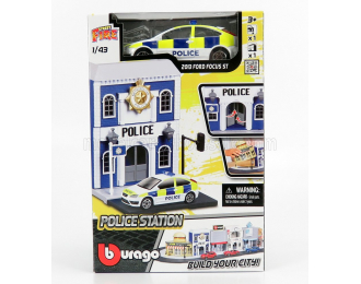 ACCESSORIES Diorama - Set Build Your City Police Station - With Ford Focus Police (2009), White Yellow Blue