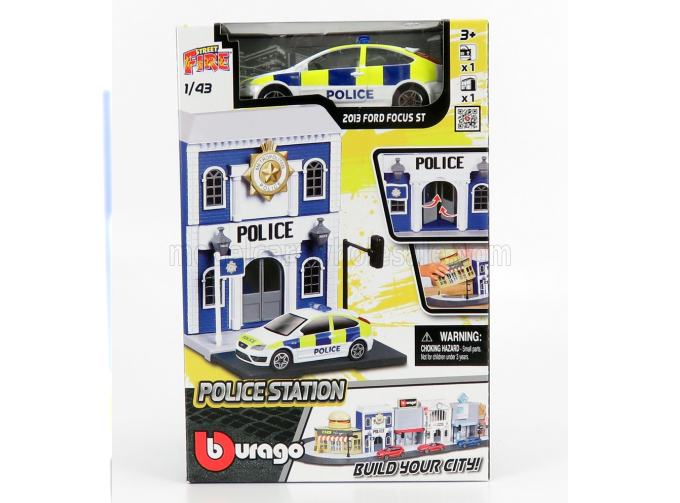 ACCESSORIES Diorama - Set Build Your City Police Station - With Ford Focus Police (2009), White Yellow Blue