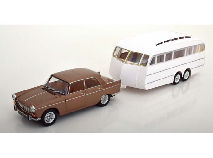 PEUGEOT 404 with Henon camping trailer (1965), brown metallic white