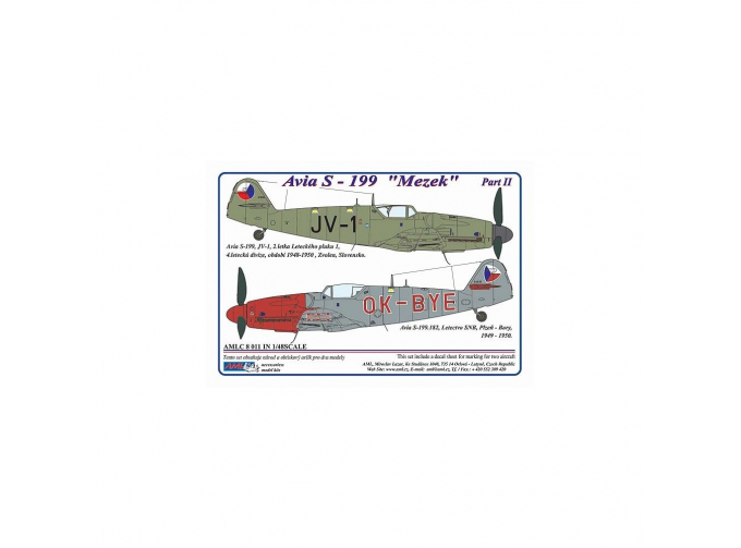 Декаль для Avia S-199, Part II 2 decal versions : JV-1, OK- BYE