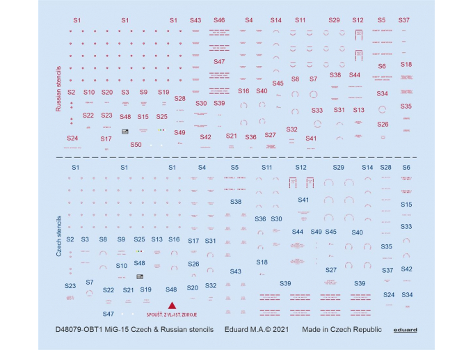 Декаль для MiGG-15, Чешские и русские трафареты