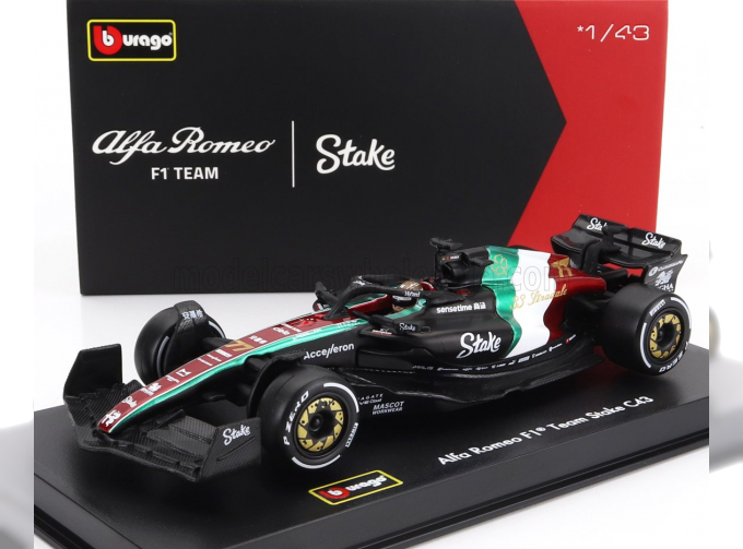 ALFA ROMEO F1 C43 Team Stake N77 Monza Italy Gp (2023) Valtteri Bottas - With Pilot And Showcase, Black Red White Green