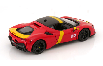 FERRARI Sf90 Stradale Hybrid 1000hp №50 24h Le Mans Livery - Con Vetrina - With Showcase - Exclusive Carmodel, Red Yellow