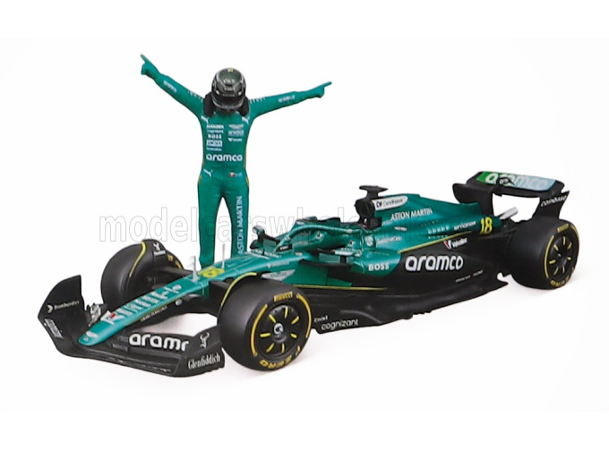 ASTON MARTIN AMR 25 #18 Lance Stroll with figure (2025), black / silver / turquoise