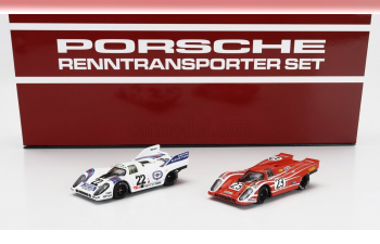 MERCEDES-BENZ Set 3x O317 Truck Car Renntransporter (1968) + Porsche 917k 4.9l Team Martini Racing №22 Winner 24h Le Mans (1971) Helmut Marko - Gijs Van Lennep + Team Salzburg N 23 Winner 24h Le Mans 1970 Hans Herrmann - Richard Attwood + Figures